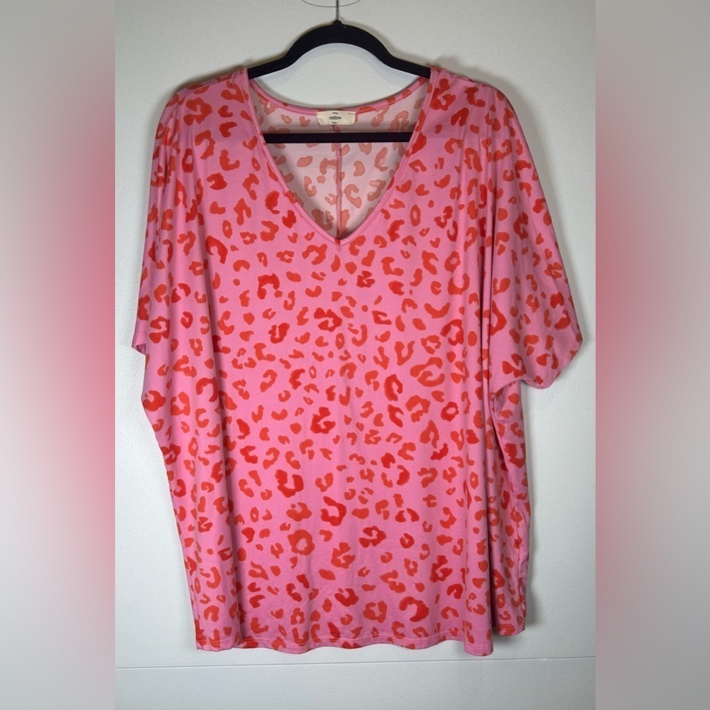 Kori Pink and Red Leopard Print V-Neck Tee. Artsy.